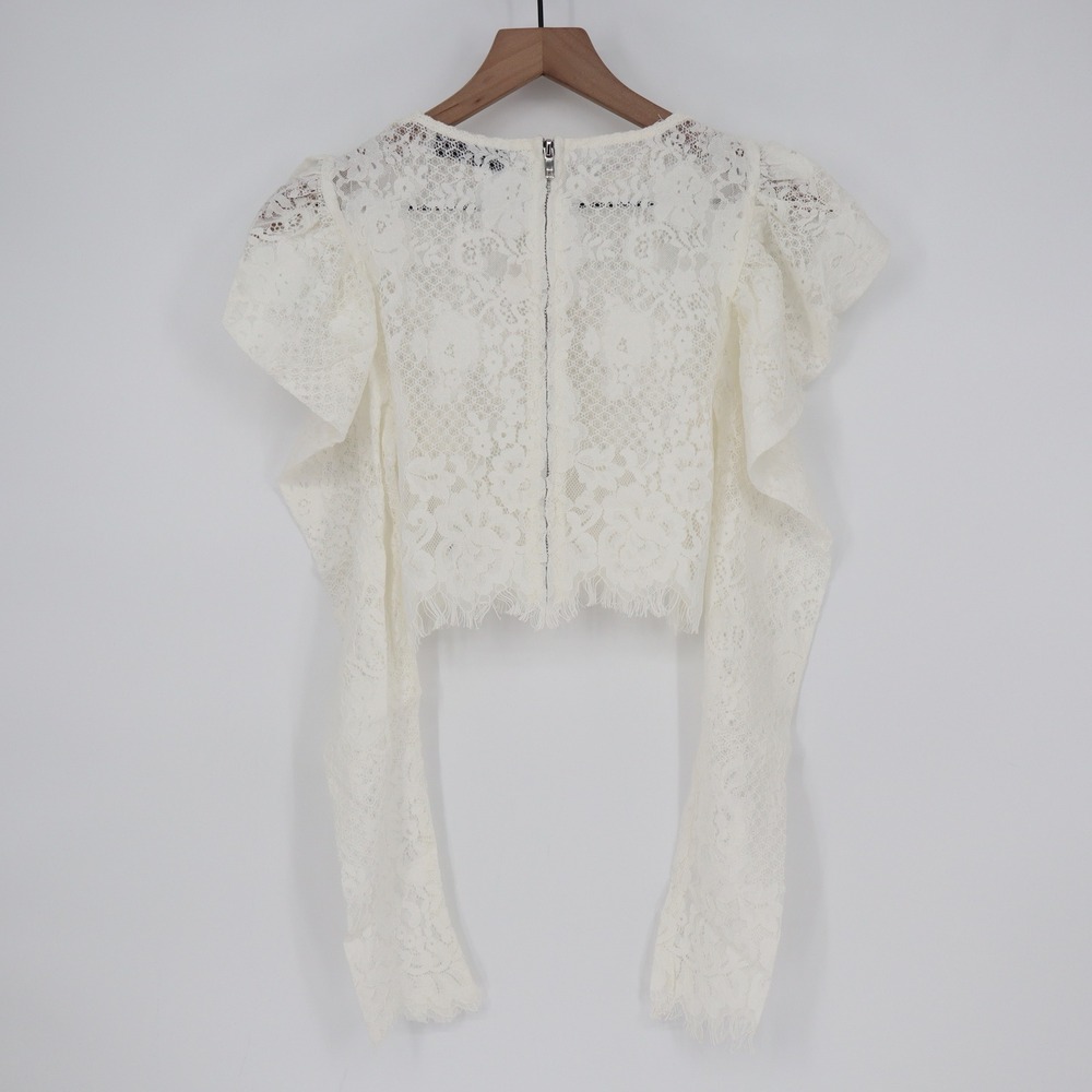 Naked Wardrobe Off White Lace Ruffle Crop Top NWSP20-T21 Small Statement Sleeves - Picture 4 of 6